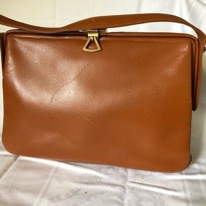 LESCO England Saddle Brown Leather Handbag, Gold